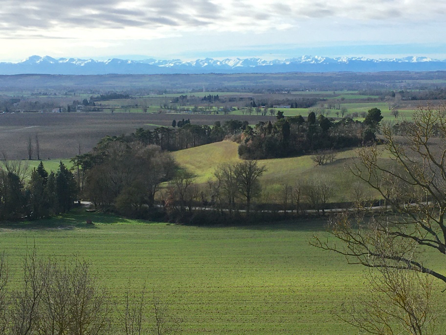 Paysages des rigoles avec les Pyrénées au loin 